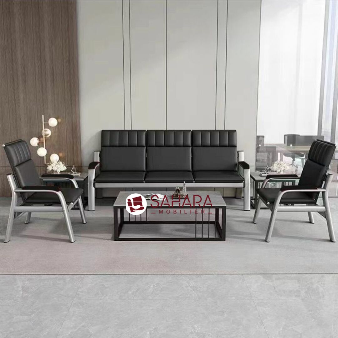 canapé d'accueil professionnel pour bureau de direction ou salle d'accueil ou d'attente fabriqué en métal et revêtu en simili cuir de haut qualité